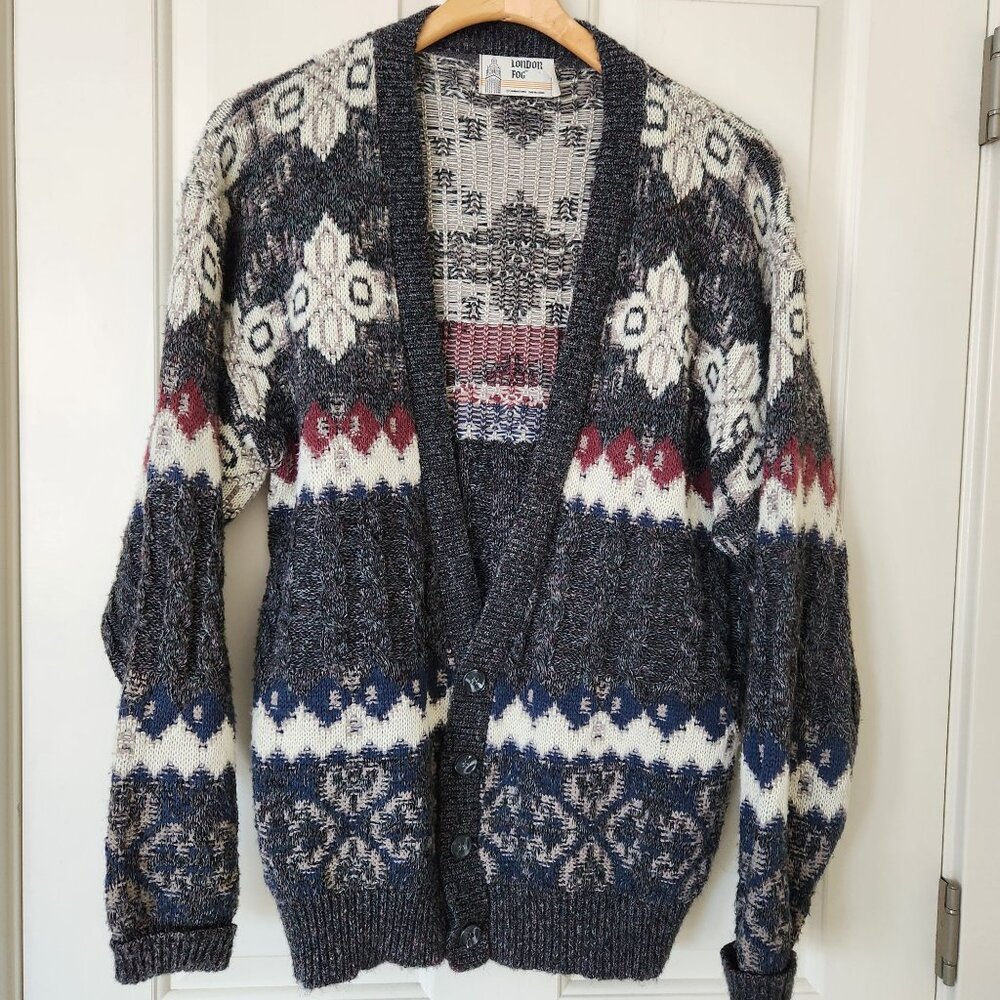 Vintage London Fog Cardigan Sweater Button Front  Alpaca Blend Grandpacore Dad L - Picture 2 of 11